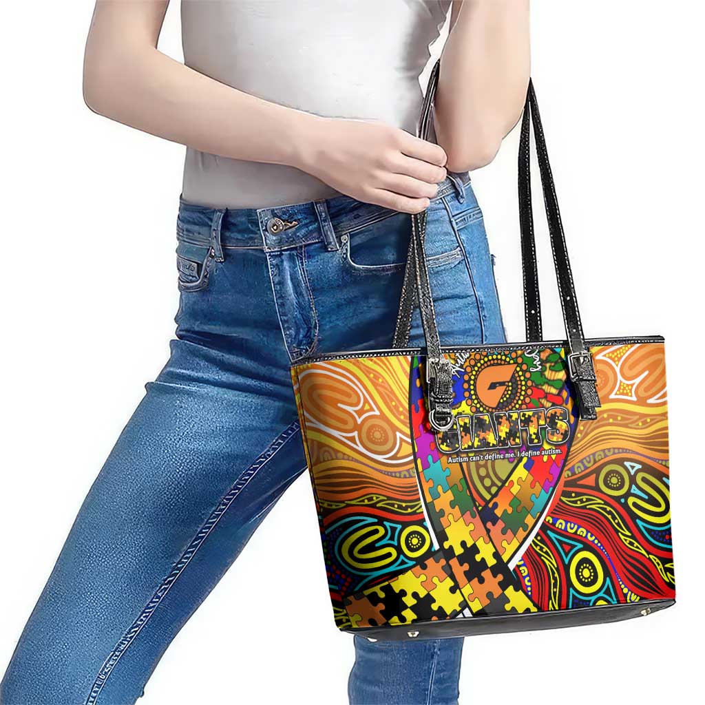 Autism Awareness Australia GWS Giants Leather Tote Bag Aboriginal Indigenous Art