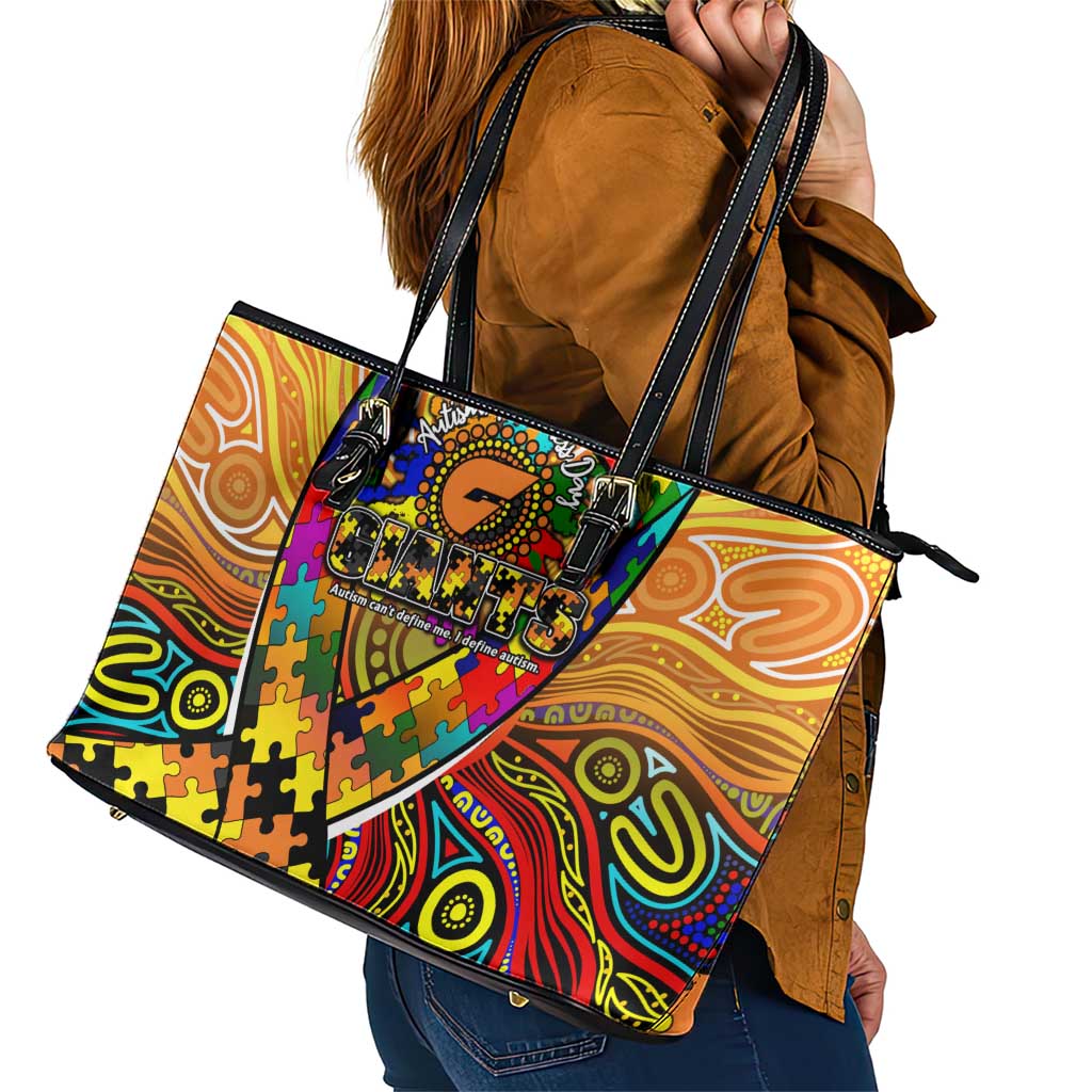 Autism Awareness Australia GWS Giants Leather Tote Bag Aboriginal Indigenous Art