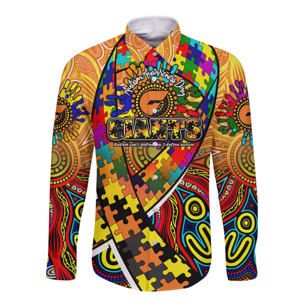 Autism Awareness Australia GWS Giants Long Sleeve Button Shirt Aboriginal Indigenous Art