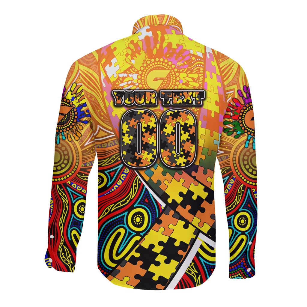 Autism Awareness Australia GWS Giants Long Sleeve Button Shirt Aboriginal Indigenous Art