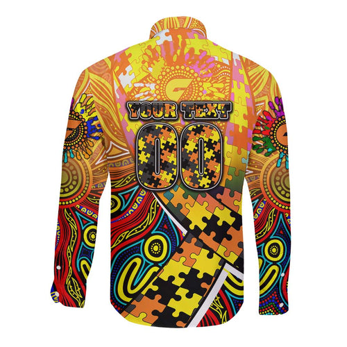Autism Awareness Australia GWS Giants Long Sleeve Button Shirt Aboriginal Indigenous Art
