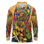Autism Awareness Australia GWS Giants Long Sleeve Polo Shirt Aboriginal Indigenous Art