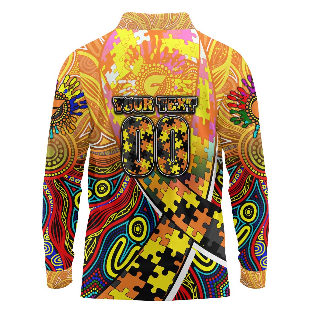 Autism Awareness Australia GWS Giants Long Sleeve Polo Shirt Aboriginal Indigenous Art