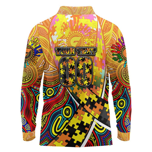 Autism Awareness Australia GWS Giants Long Sleeve Polo Shirt Aboriginal Indigenous Art