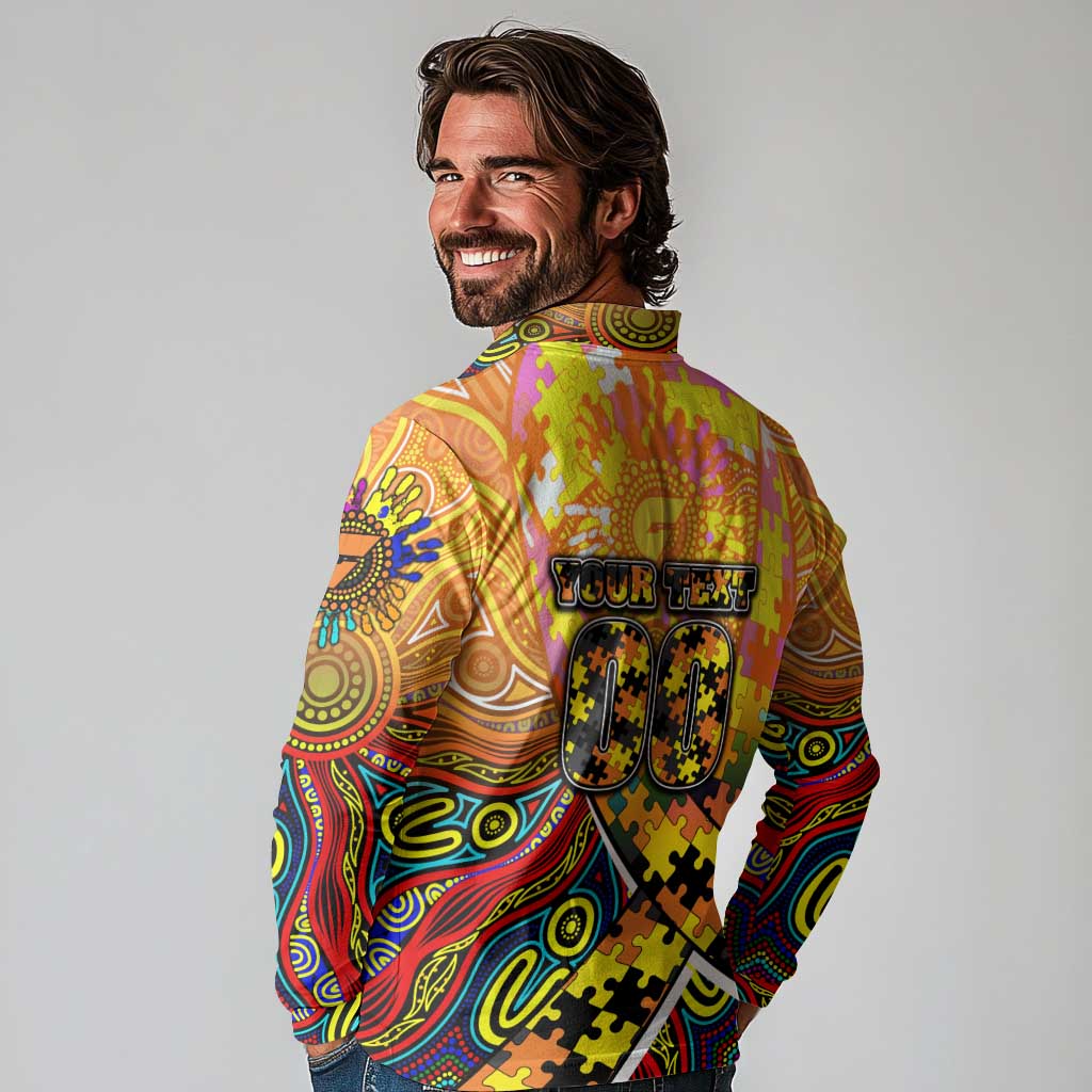 Autism Awareness Australia GWS Giants Long Sleeve Polo Shirt Aboriginal Indigenous Art