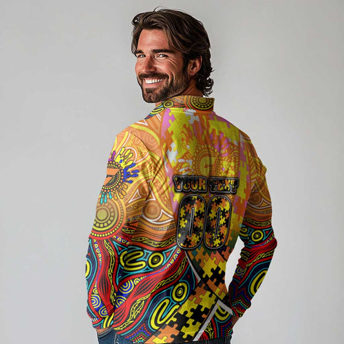 Autism Awareness Australia GWS Giants Long Sleeve Polo Shirt Aboriginal Indigenous Art