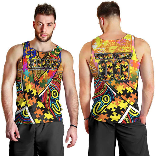 Autism Awareness Australia GWS Giants Men Tank Top Aboriginal Indigenous Art