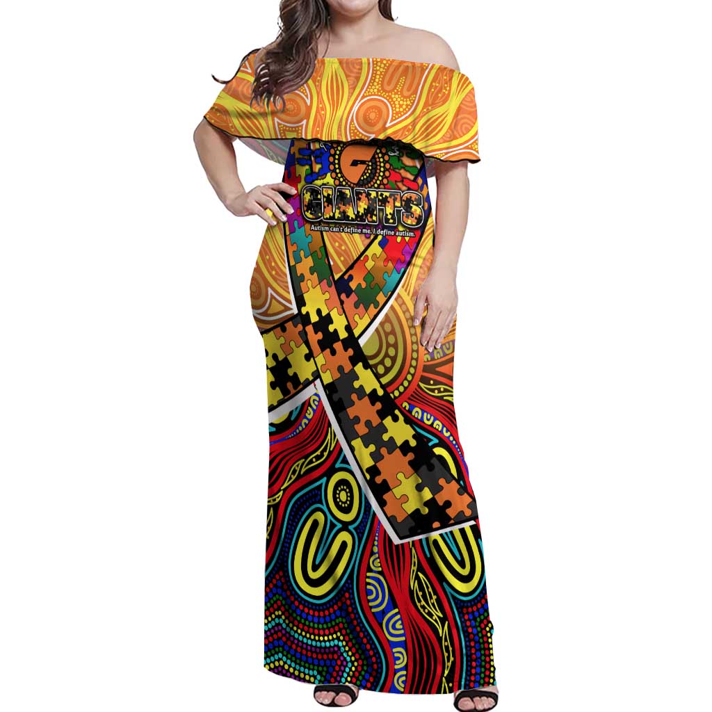 Autism Awareness Australia GWS Giants Off Shoulder Maxi Dress Aboriginal Indigenous Art