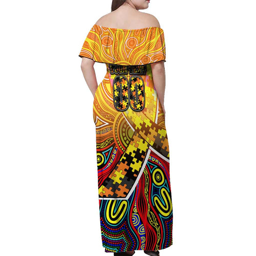 Autism Awareness Australia GWS Giants Off Shoulder Maxi Dress Aboriginal Indigenous Art
