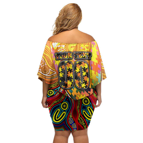 Autism Awareness Australia GWS Giants Off Shoulder Short Dress Aboriginal Indigenous Art
