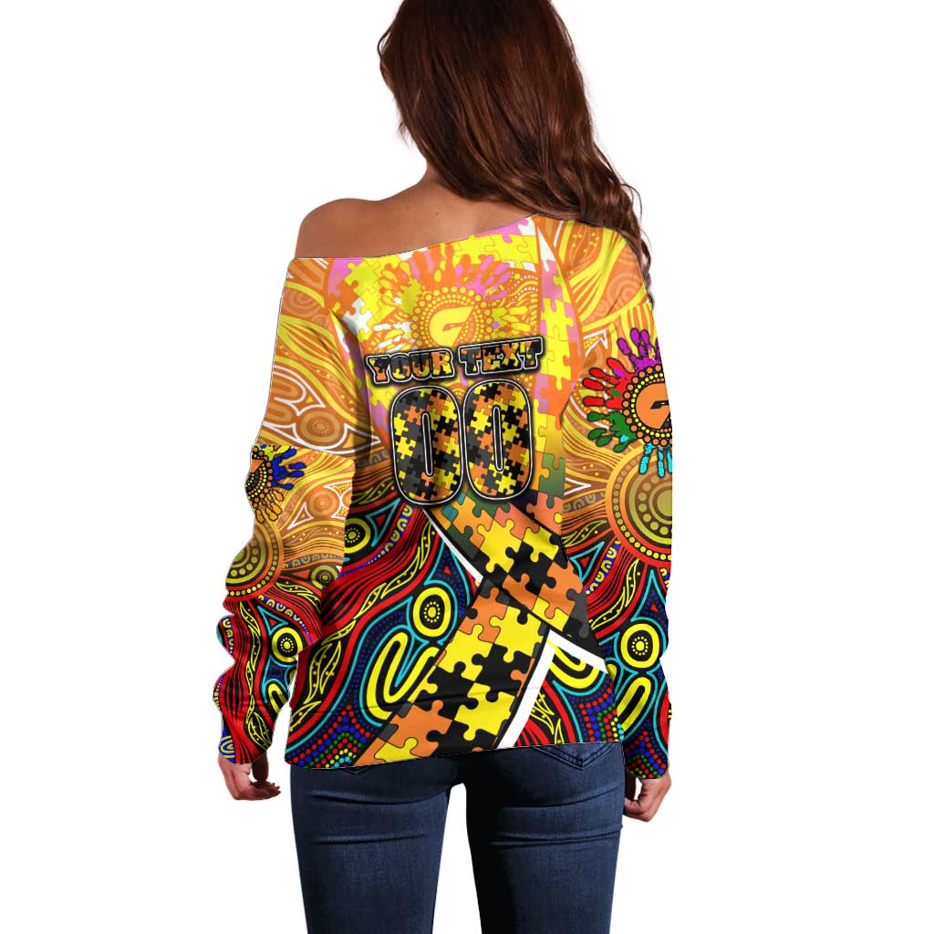 Autism Awareness Australia GWS Giants Off Shoulder Sweater Aboriginal Indigenous Art