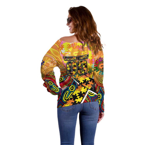 Autism Awareness Australia GWS Giants Off Shoulder Sweater Aboriginal Indigenous Art