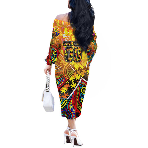 Autism Awareness Australia GWS Giants Off The Shoulder Long Sleeve Dress Aboriginal Indigenous Art