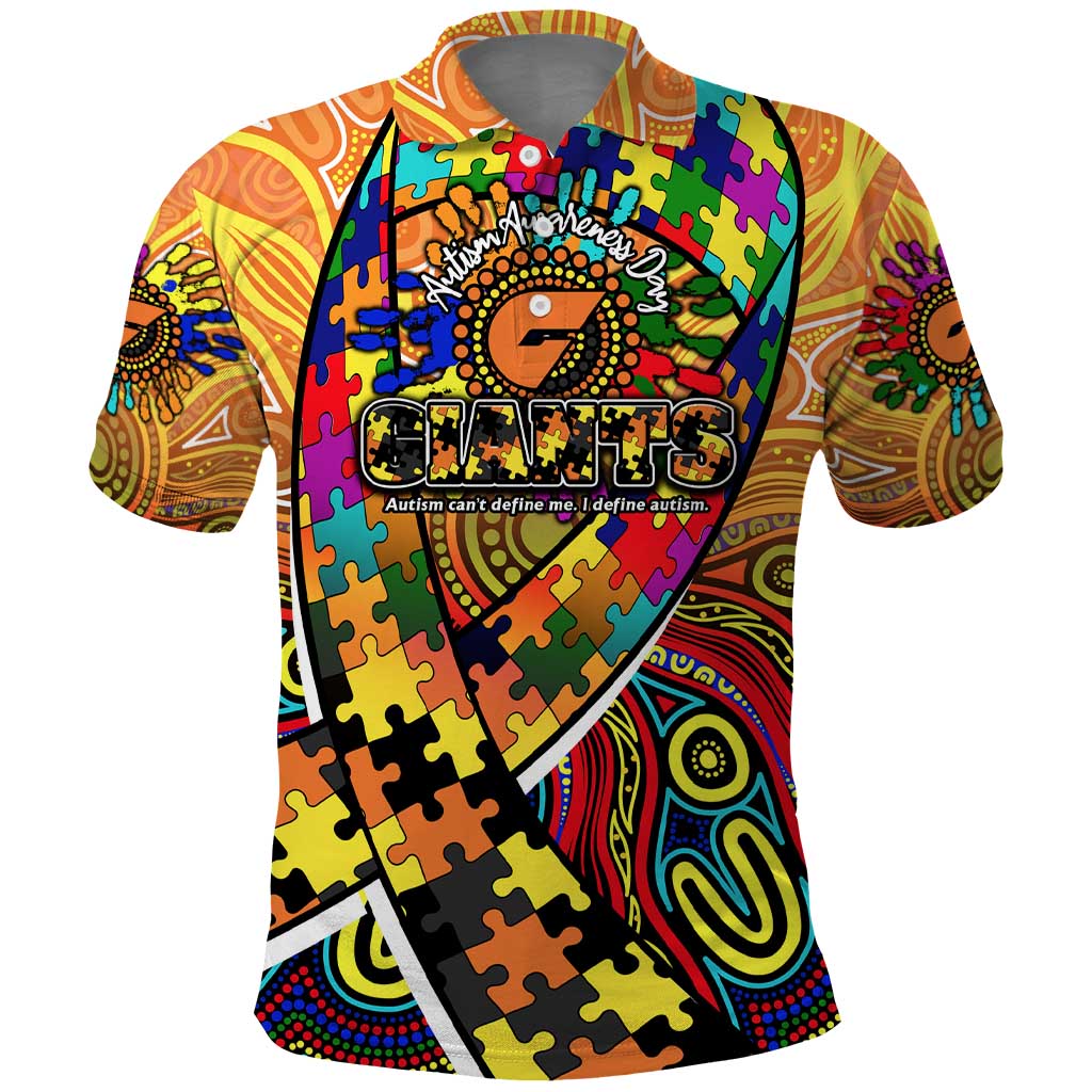 Autism Awareness Australia GWS Giants Polo Shirt Aboriginal Indigenous Art
