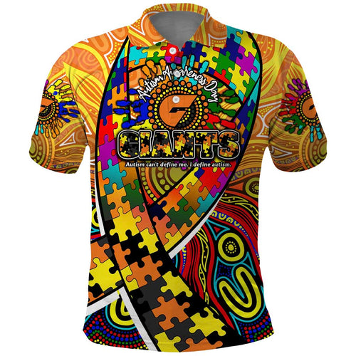 Autism Awareness Australia GWS Giants Polo Shirt Aboriginal Indigenous Art