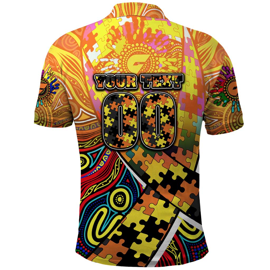 Autism Awareness Australia GWS Giants Polo Shirt Aboriginal Indigenous Art