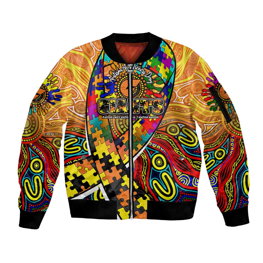 Autism Awareness Australia GWS Giants Sleeve Zip Bomber Jacket Aboriginal Indigenous Art