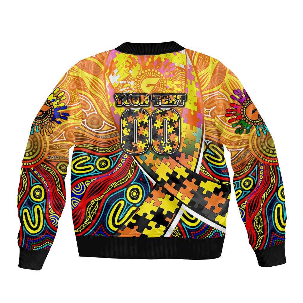 Autism Awareness Australia GWS Giants Sleeve Zip Bomber Jacket Aboriginal Indigenous Art