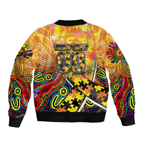 Autism Awareness Australia GWS Giants Sleeve Zip Bomber Jacket Aboriginal Indigenous Art