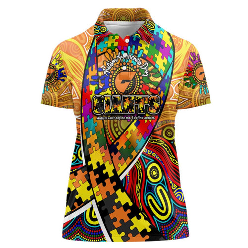 Autism Awareness Australia GWS Giants Women Polo Shirt Aboriginal Indigenous Art