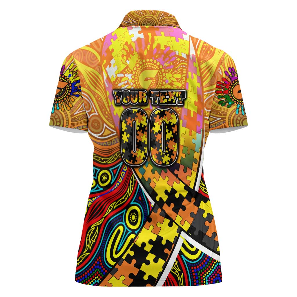 Autism Awareness Australia GWS Giants Women Polo Shirt Aboriginal Indigenous Art