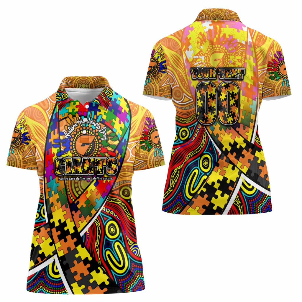 Autism Awareness Australia GWS Giants Women Polo Shirt Aboriginal Indigenous Art