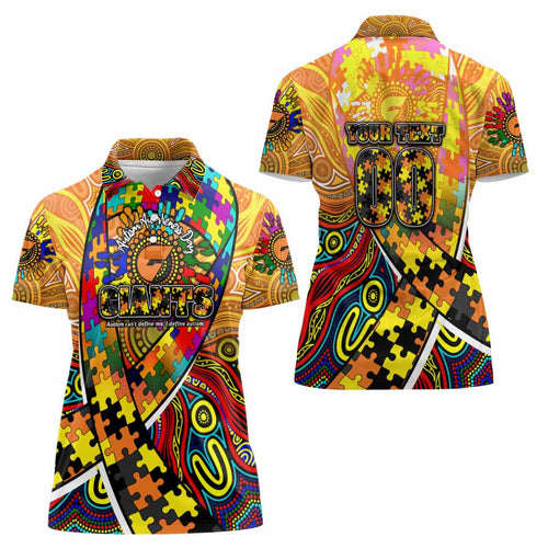Autism Awareness Australia GWS Giants Women Polo Shirt Aboriginal Indigenous Art