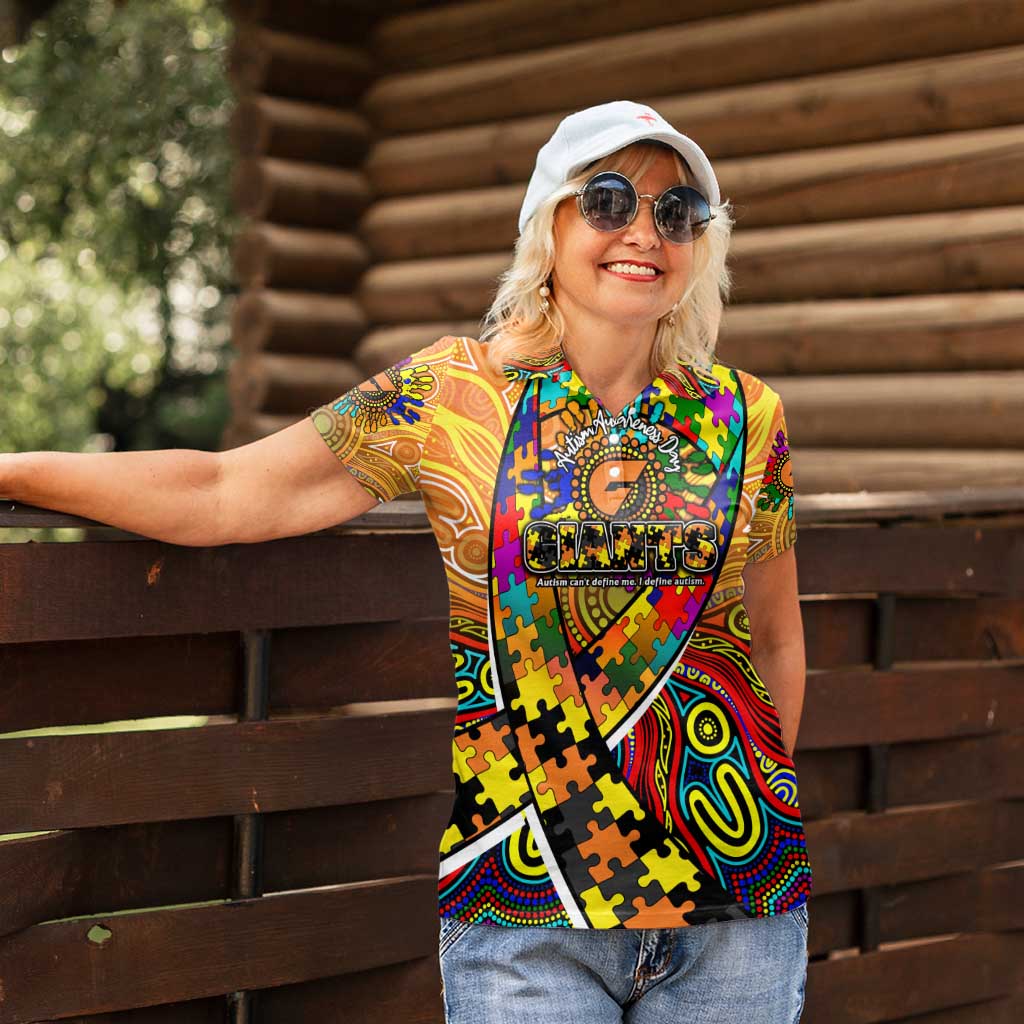 Autism Awareness Australia GWS Giants Women Polo Shirt Aboriginal Indigenous Art