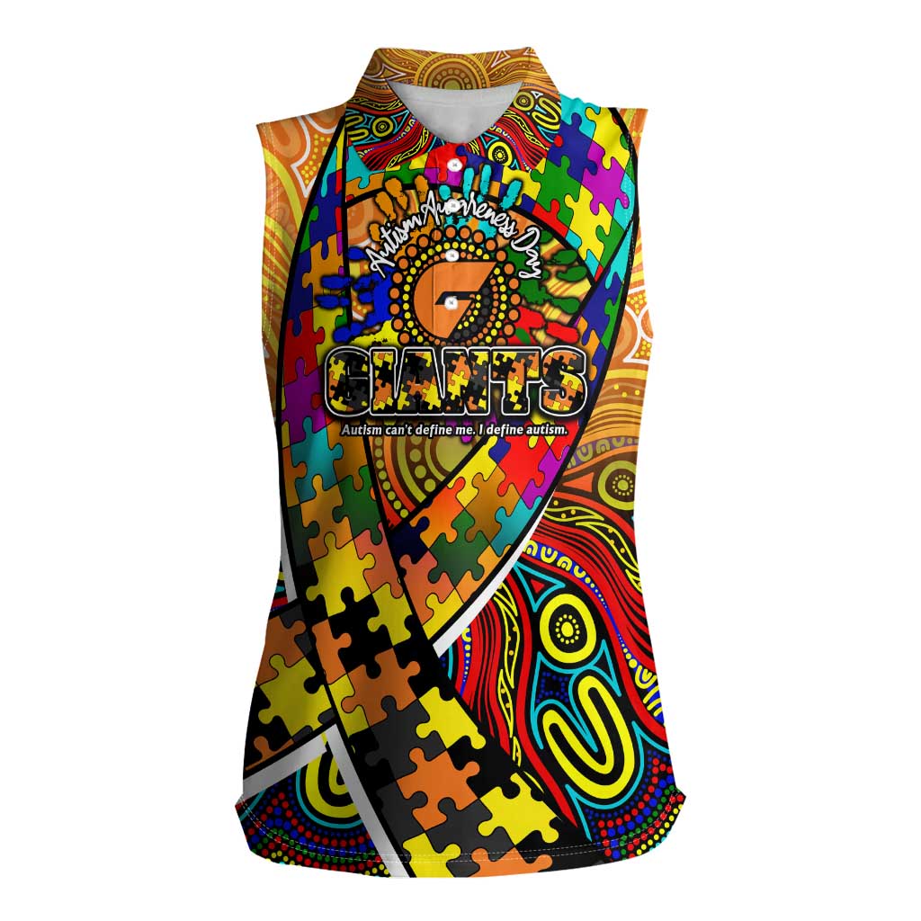 Autism Awareness Australia GWS Giants Women Sleeveless Polo Shirt Aboriginal Indigenous Art