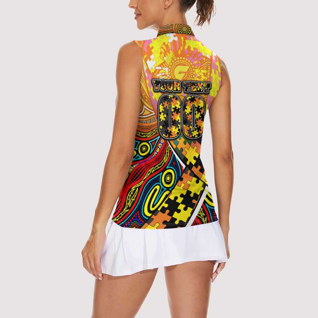 Autism Awareness Australia GWS Giants Women Sleeveless Polo Shirt Aboriginal Indigenous Art