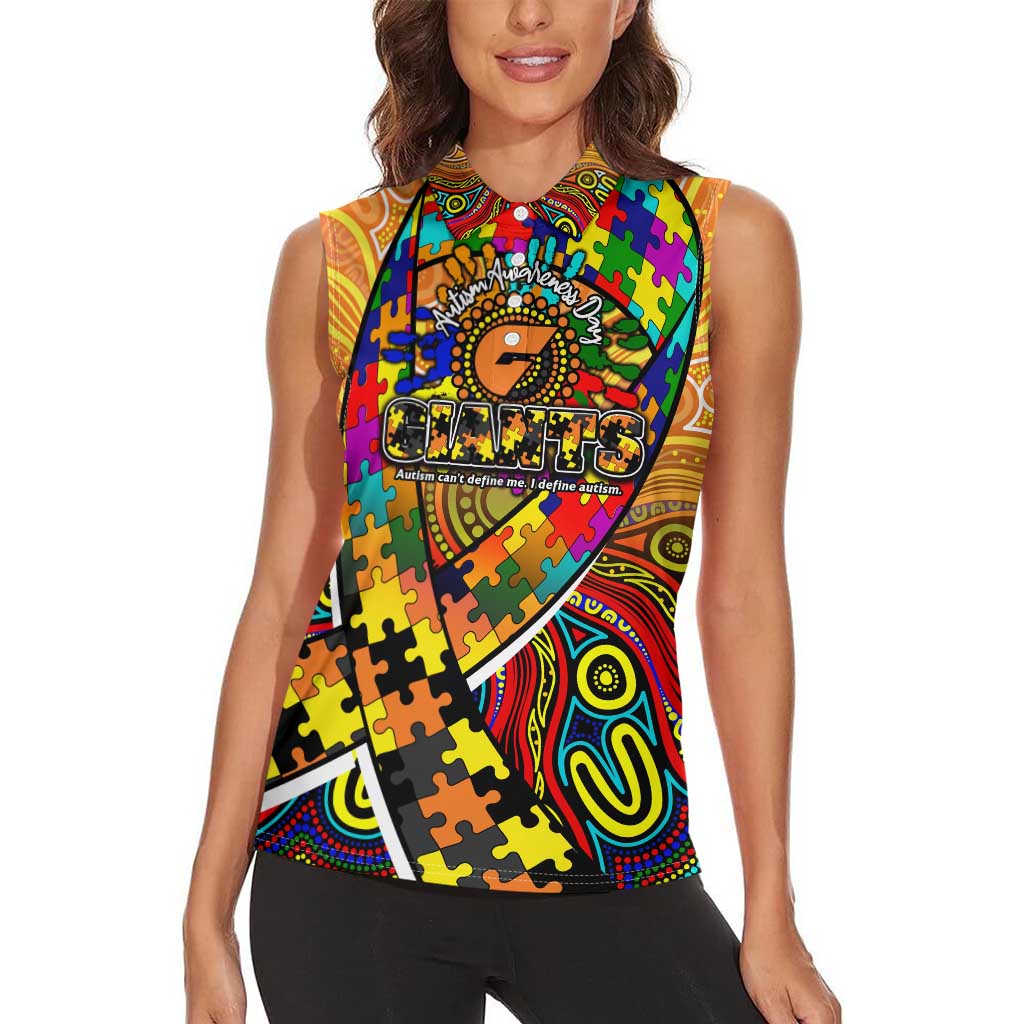 Autism Awareness Australia GWS Giants Women Sleeveless Polo Shirt Aboriginal Indigenous Art