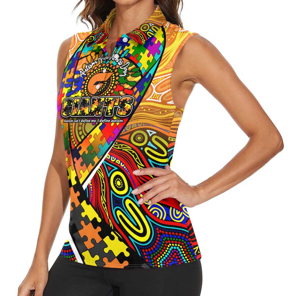 Autism Awareness Australia GWS Giants Women Sleeveless Polo Shirt Aboriginal Indigenous Art