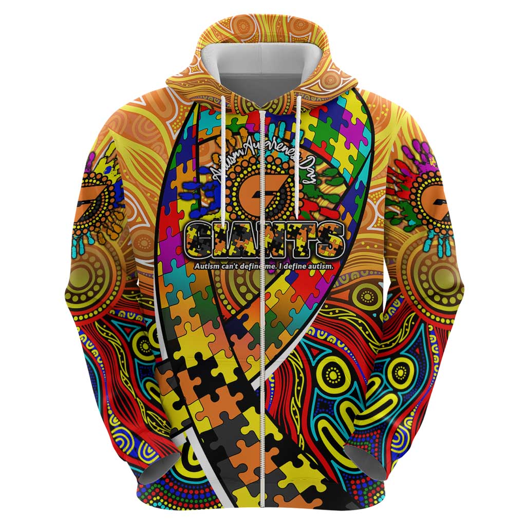 Autism Awareness Australia GWS Giants Zip Hoodie Aboriginal Indigenous Art