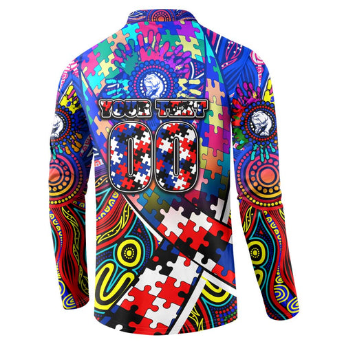 Autism Awareness Australia Western Bulldogs Button Sweatshirt Aboriginal Indigenous Art