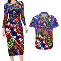 Autism Awareness Australia Western Bulldogs Couples Matching Long Sleeve Bodycon Dress and Hawaiian Shirt Aboriginal Indigenous Art