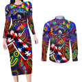 Autism Awareness Australia Western Bulldogs Couples Matching Long Sleeve Bodycon Dress and Long Sleeve Button Shirt Aboriginal Indigenous Art