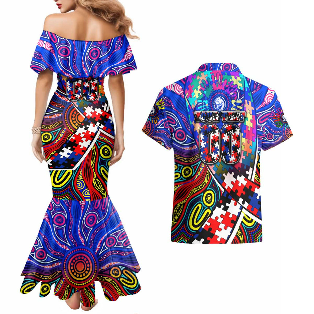 Autism Awareness Australia Western Bulldogs Couples Matching Mermaid Dress and Hawaiian Shirt Aboriginal Indigenous Art