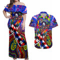Autism Awareness Australia Western Bulldogs Couples Matching Off Shoulder Maxi Dress and Hawaiian Shirt Aboriginal Indigenous Art
