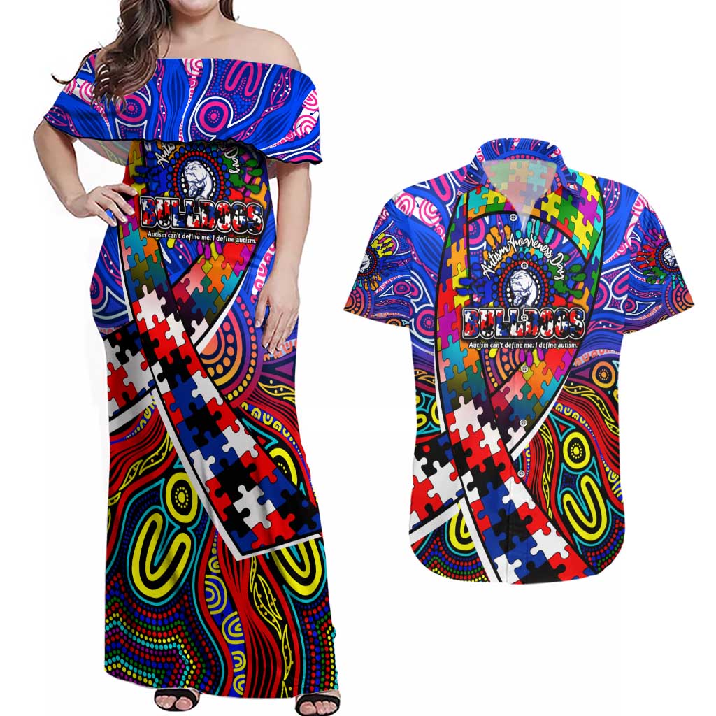 Autism Awareness Australia Western Bulldogs Couples Matching Off Shoulder Maxi Dress and Hawaiian Shirt Aboriginal Indigenous Art