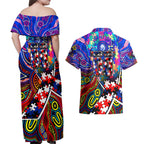 Autism Awareness Australia Western Bulldogs Couples Matching Off Shoulder Maxi Dress and Hawaiian Shirt Aboriginal Indigenous Art