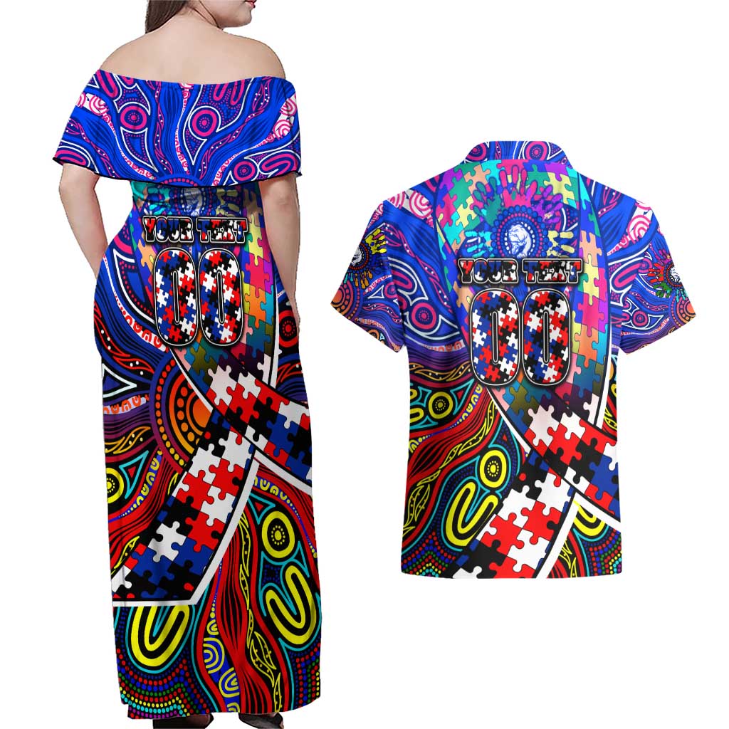 Autism Awareness Australia Western Bulldogs Couples Matching Off Shoulder Maxi Dress and Hawaiian Shirt Aboriginal Indigenous Art