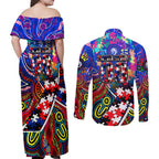 Autism Awareness Australia Western Bulldogs Couples Matching Off Shoulder Maxi Dress and Long Sleeve Button Shirt Aboriginal Indigenous Art