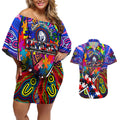 Autism Awareness Australia Western Bulldogs Couples Matching Off Shoulder Short Dress and Hawaiian Shirt Aboriginal Indigenous Art