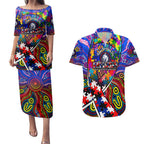 Autism Awareness Australia Western Bulldogs Couples Matching Puletasi and Hawaiian Shirt Aboriginal Indigenous Art