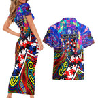 Autism Awareness Australia Western Bulldogs Couples Matching Short Sleeve Bodycon Dress and Hawaiian Shirt Aboriginal Indigenous Art