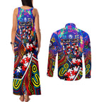 Autism Awareness Australia Western Bulldogs Couples Matching Tank Maxi Dress and Long Sleeve Button Shirt Aboriginal Indigenous Art