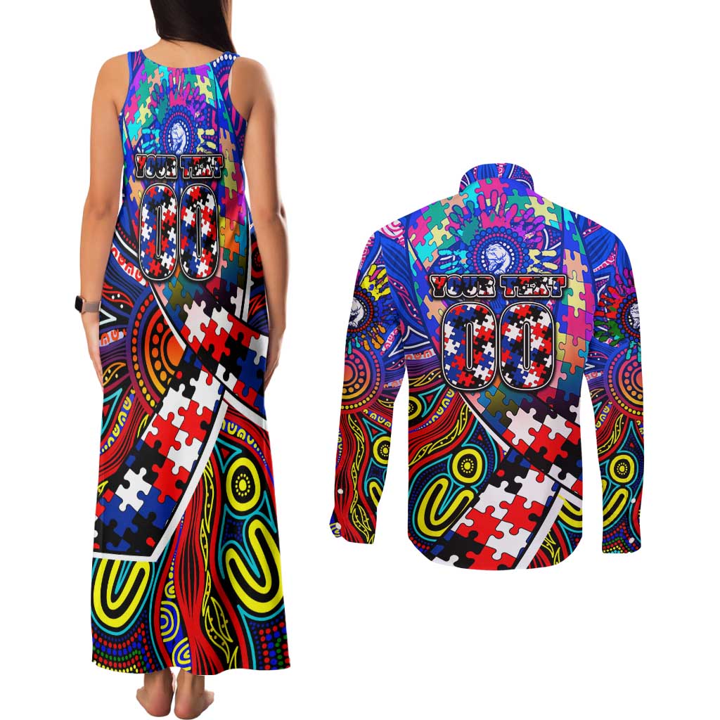 Autism Awareness Australia Western Bulldogs Couples Matching Tank Maxi Dress and Long Sleeve Button Shirt Aboriginal Indigenous Art