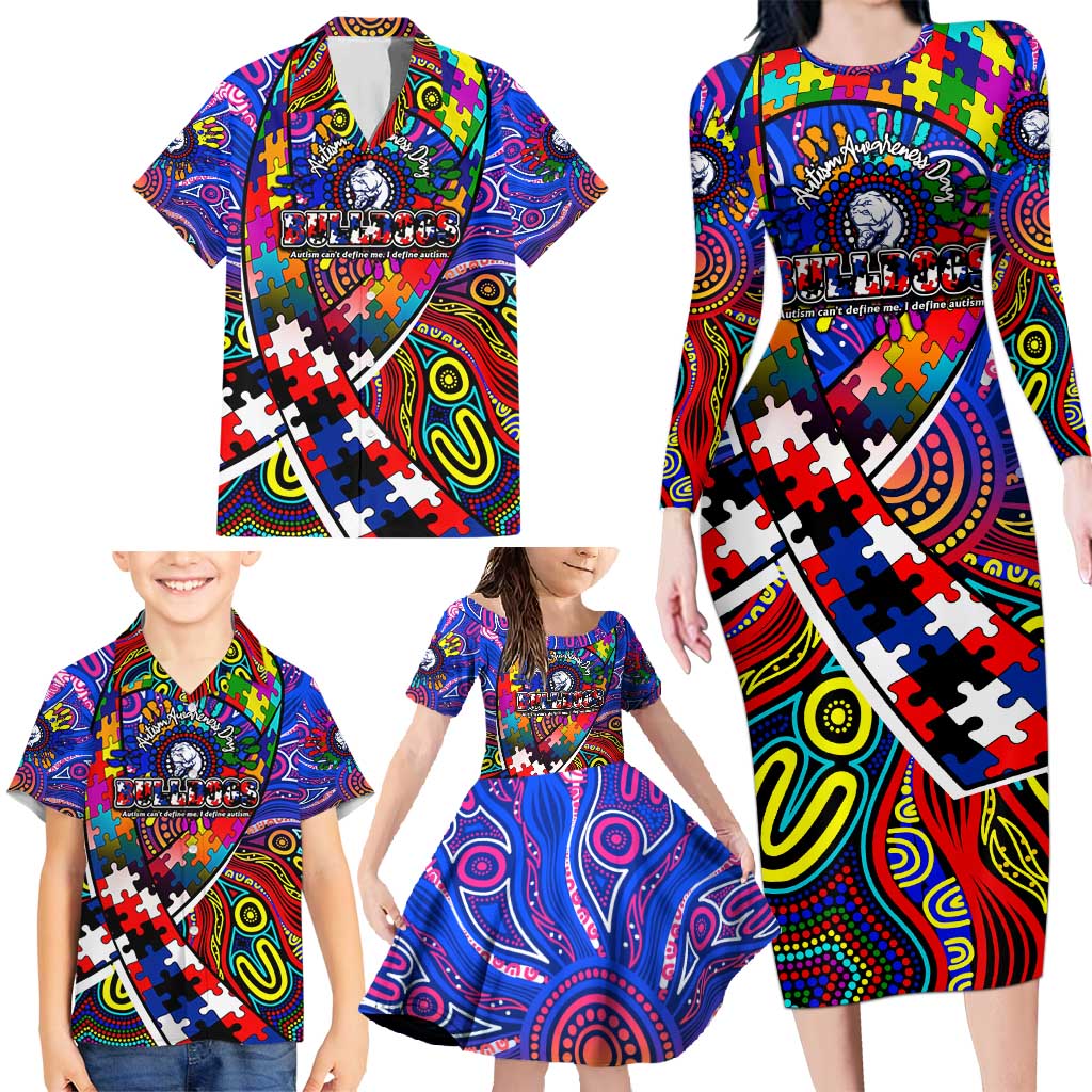 Autism Awareness Australia Western Bulldogs Family Matching Long Sleeve Bodycon Dress and Hawaiian Shirt Aboriginal Indigenous Art