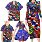 Autism Awareness Australia Western Bulldogs Family Matching Long Sleeve Bodycon Dress and Hawaiian Shirt Aboriginal Indigenous Art