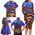 Autism Awareness Australia Western Bulldogs Family Matching Long Sleeve Bodycon Dress and Hawaiian Shirt Aboriginal Indigenous Art